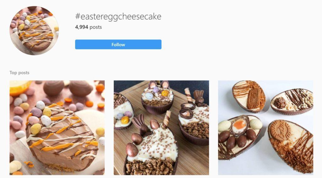 screenshot from instagram of the #eastereggcheesecake trend