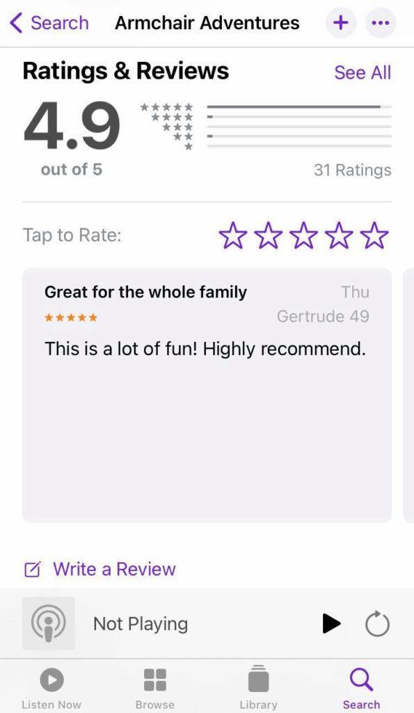 Ratings and review page on Apple Podcasts