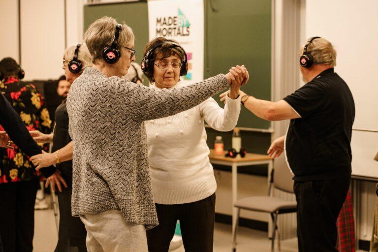 Made By Mortals' over 60's community group dance at For Data's Sake, wearing silent disco headphones.